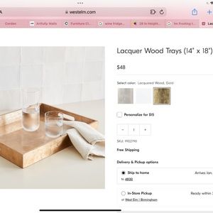 Brand New in Box Lacquer Tray 14 x 18 in Gold West Elm